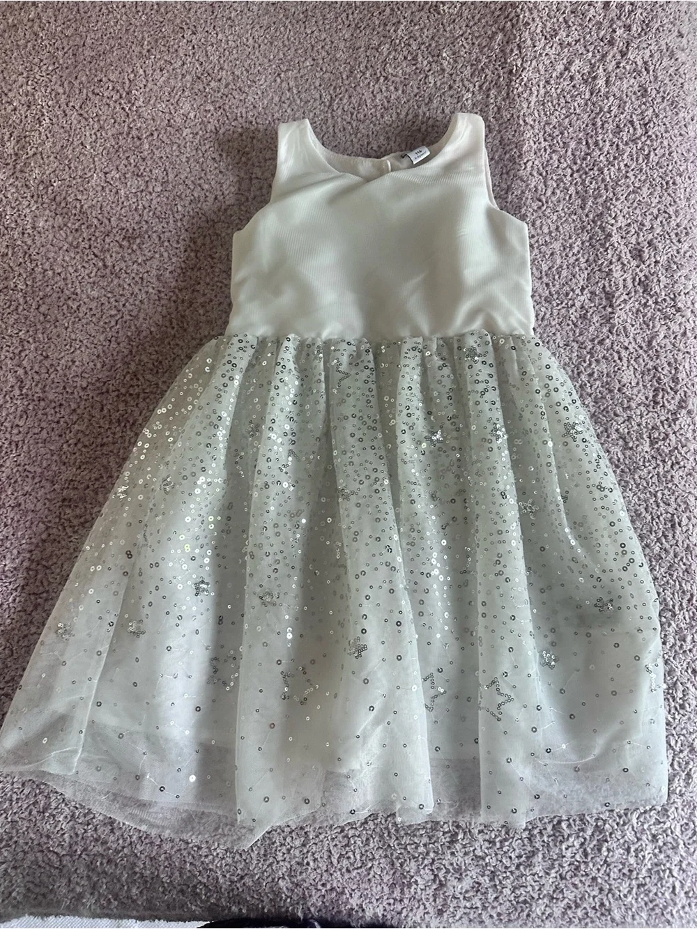 Girls White Sequin Tulle Party Dress